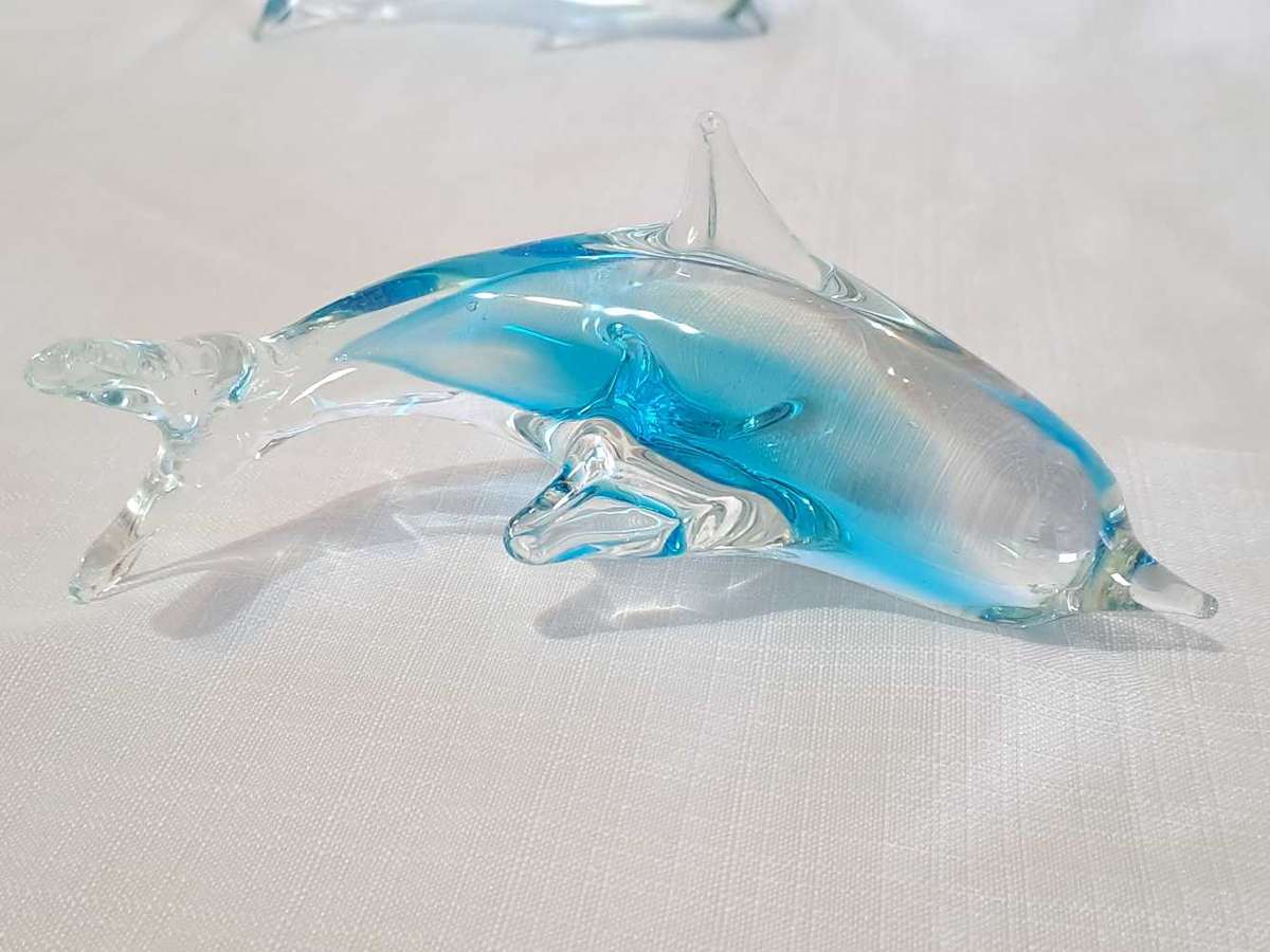 Pair of vintage art glass dolphins