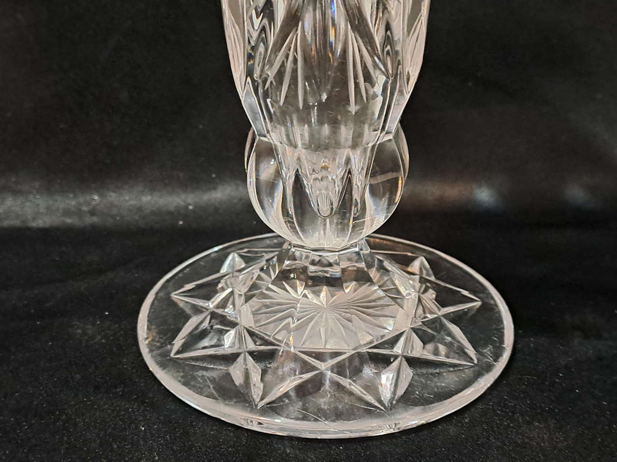 Rose cut crystal fluted vase, 24cm tall, Weighs 995g