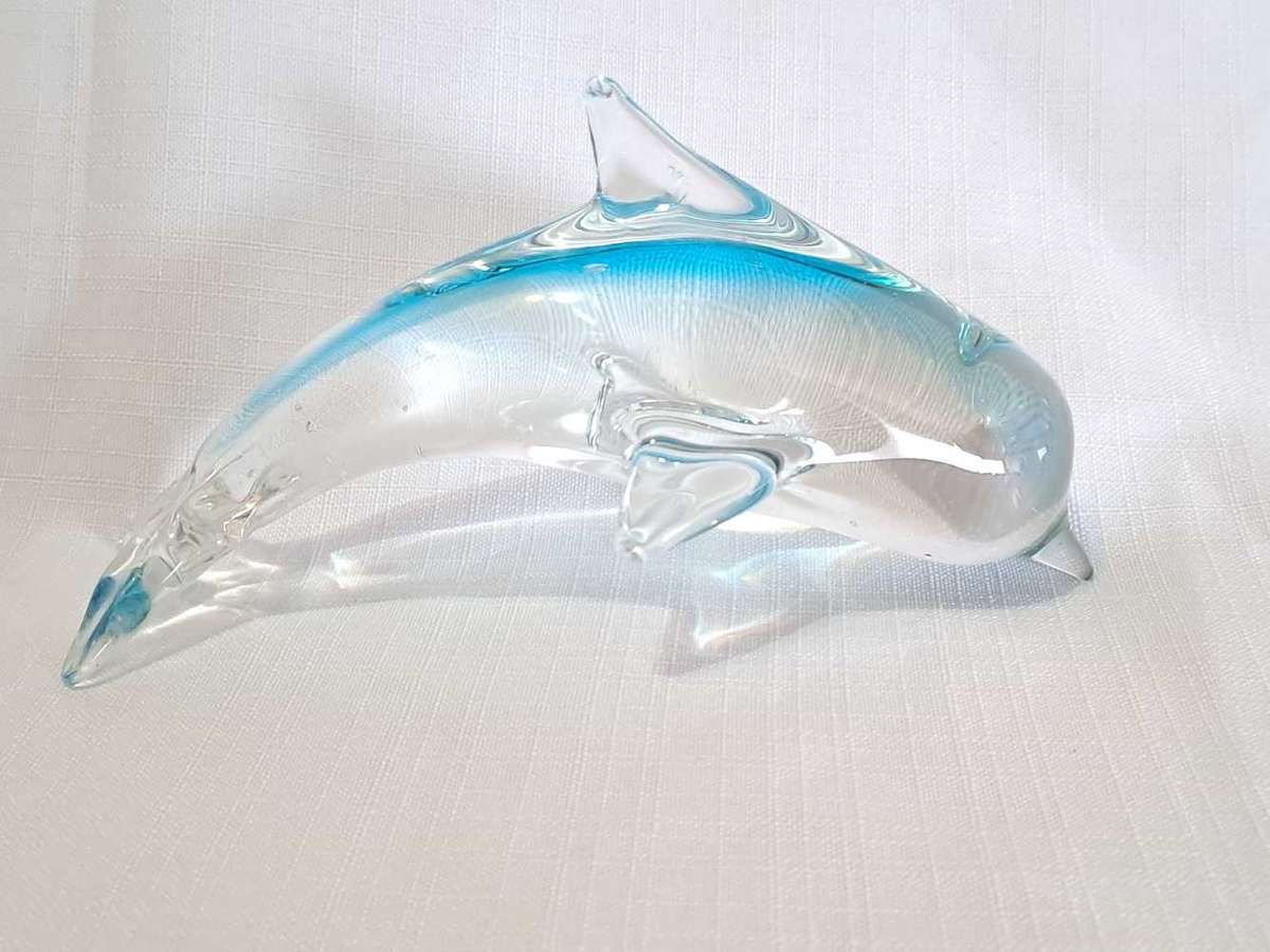 Pair of vintage art glass dolphins