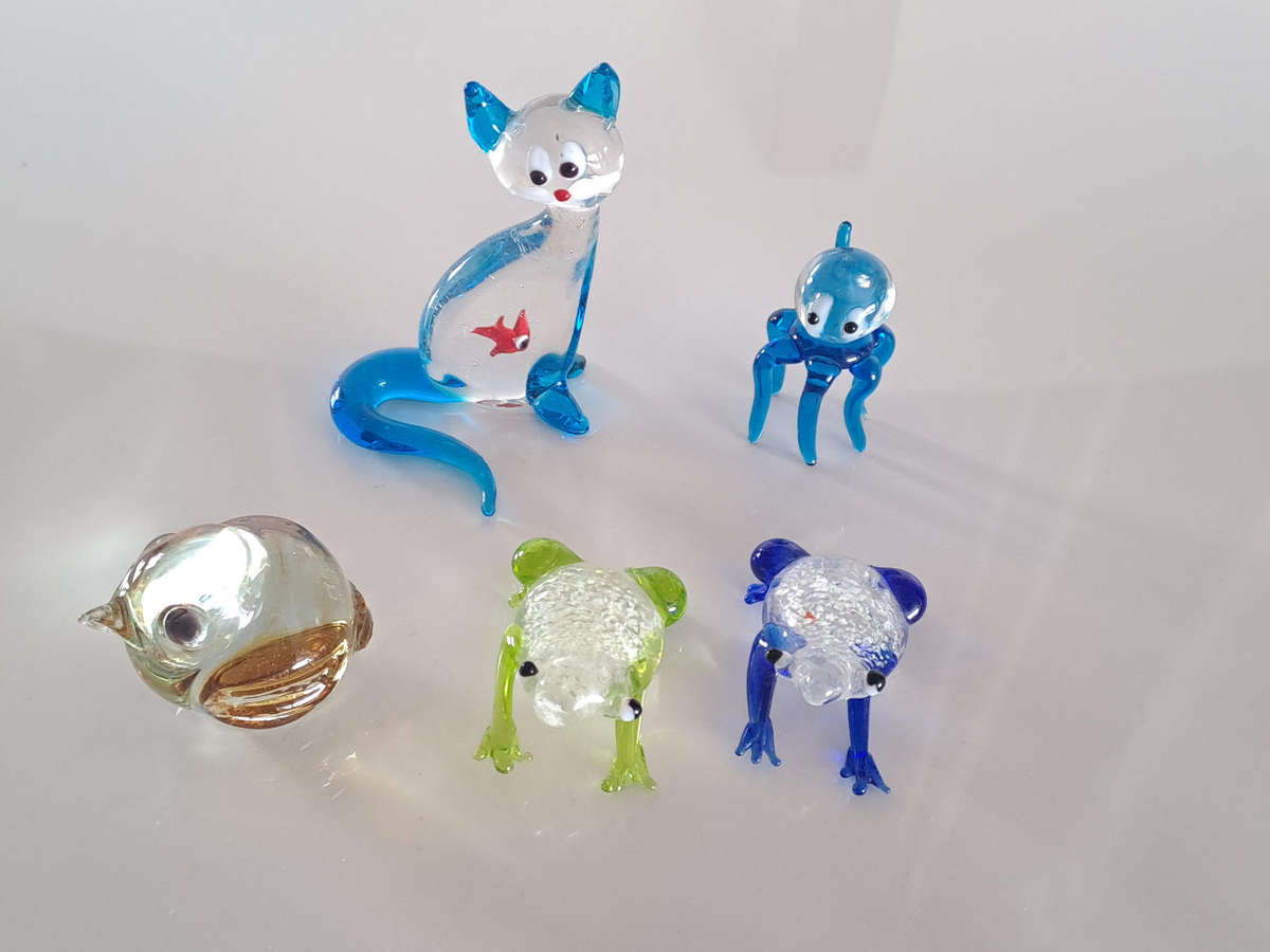 Venetian glass animals, tallest is 7cm