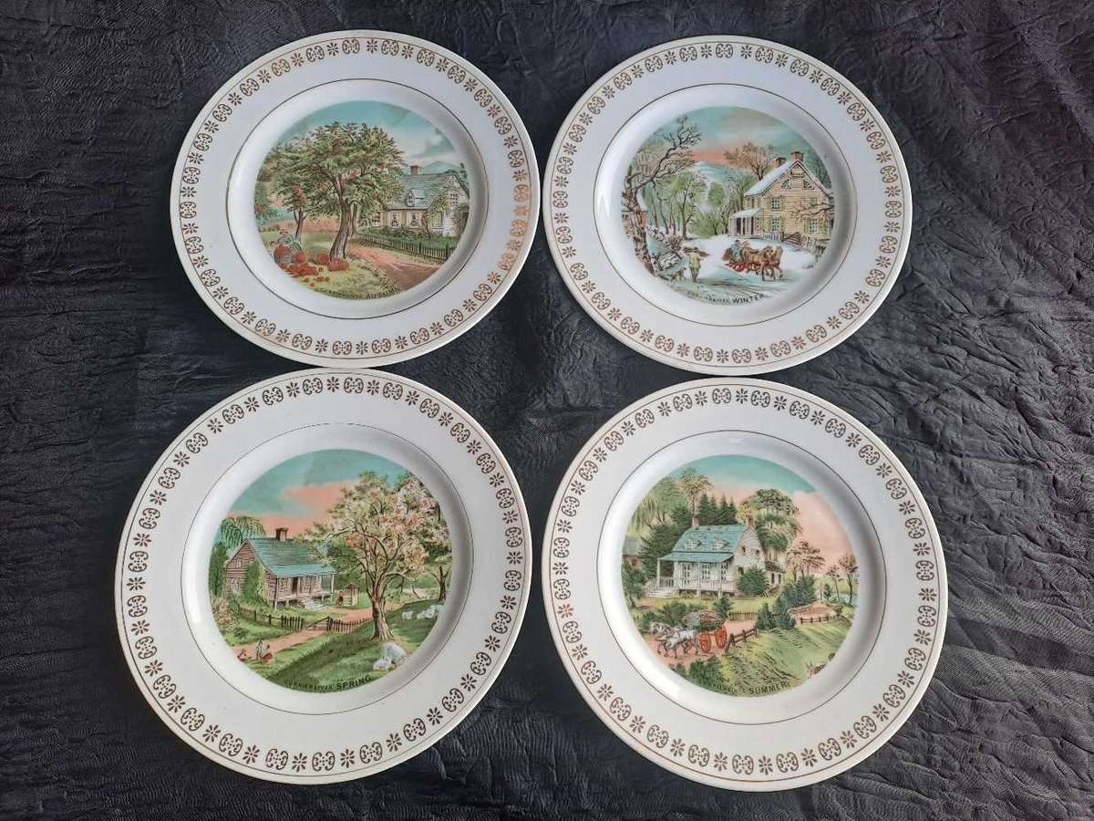 Curry & Ives four seasons decorative plates, Japan