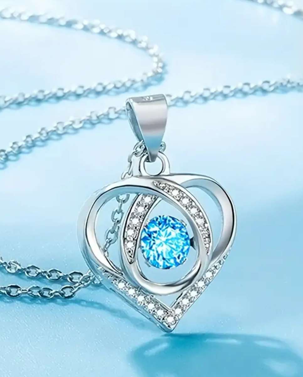 1 x Blue and 1 x Clear Elegant Rhinestone Decor Heart Pendant Necklace in gift box