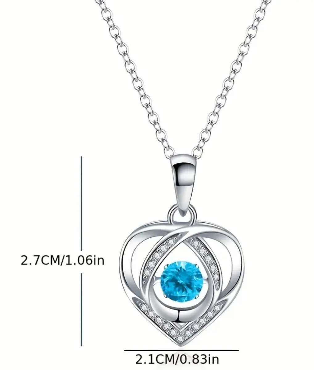 1 x Blue and 1 x Clear Elegant Rhinestone Decor Heart Pendant Necklace in gift box