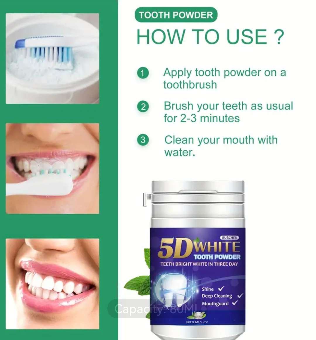 5D Teeth Whitening Powder - 80ml