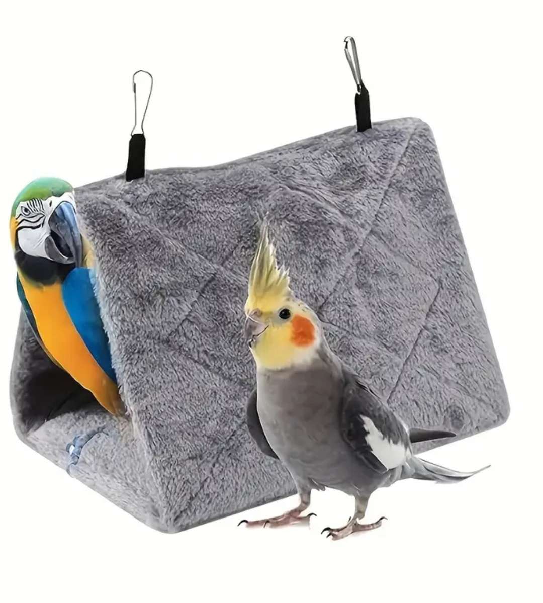 Plush Winter Bird Nest House - Cozy Hanging Hammock For Birds To Sleep And Hideaway. Grey