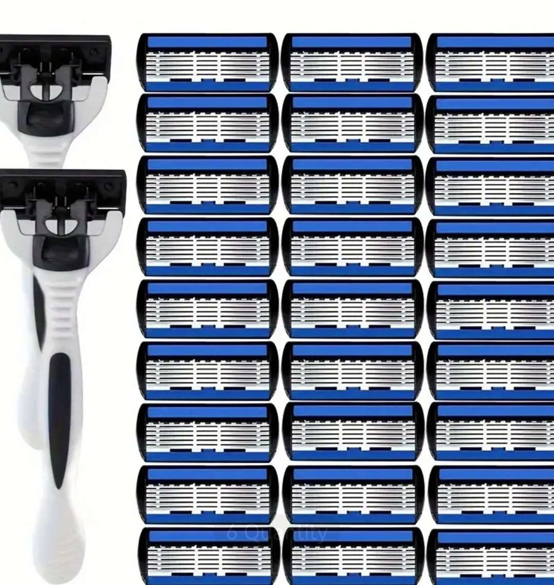 Manual Razor For Men,  2 x Handle, 24 x 6 Layers Stainless Steel Hair Removal Razor Blades