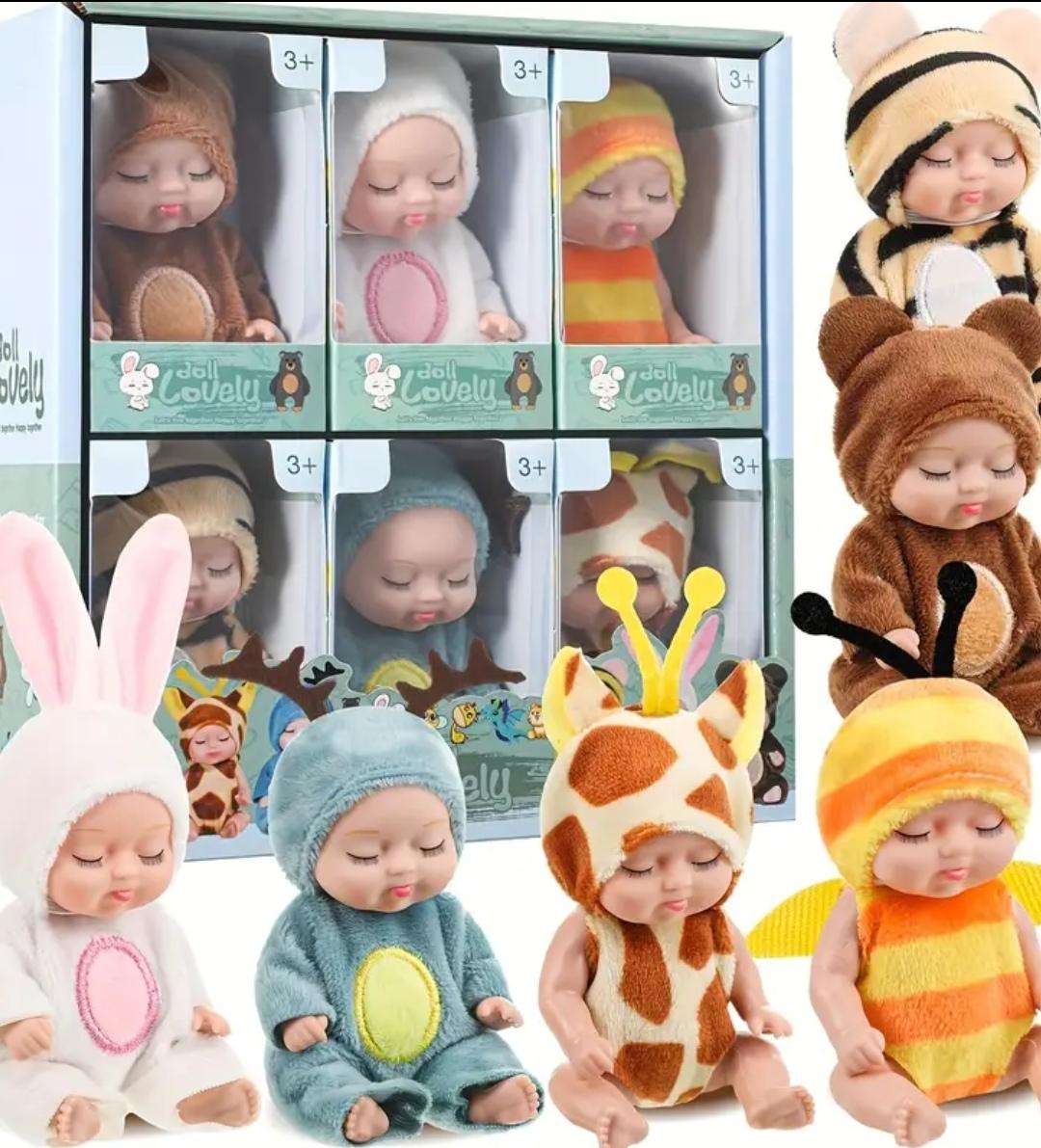 6pcs Fairy Princess Doll Set with Pajamas - 10.92cm Cute Animal Toddler Doll Gift Boxed