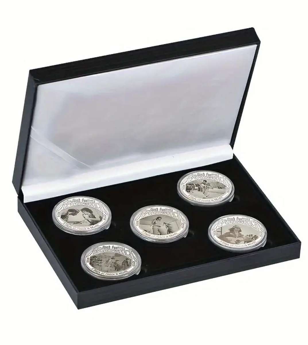 Set of 5 Woodstock Music Festival Commemorative Collectors Coins with Black Gift Box