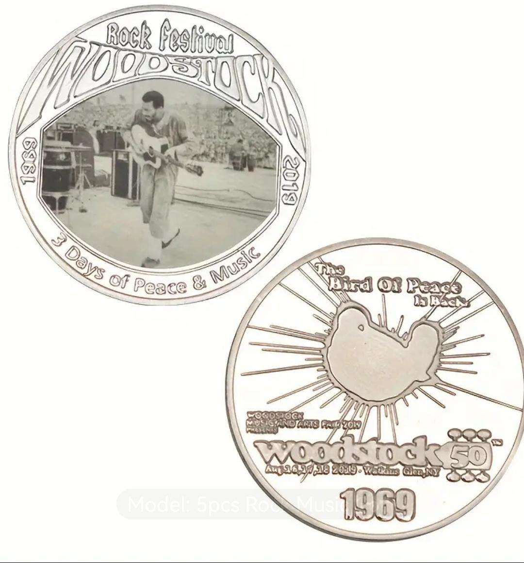 Set of 5 Woodstock Music Festival Commemorative Collectors Coins with Black Gift Box
