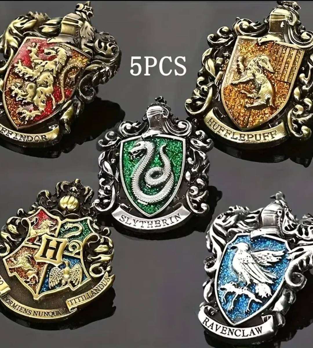 This weekend only!! 5 Pc Harry Potter Hogwarts House Crest Metal Badges