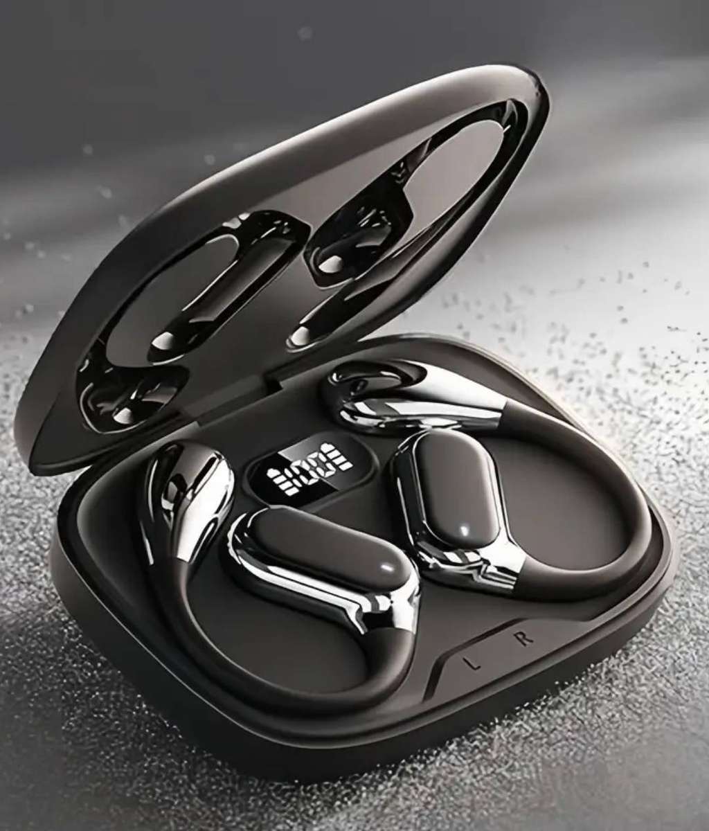 LAN XUN Wireless Wireless Headphones with Digital Display Charging Case - Black