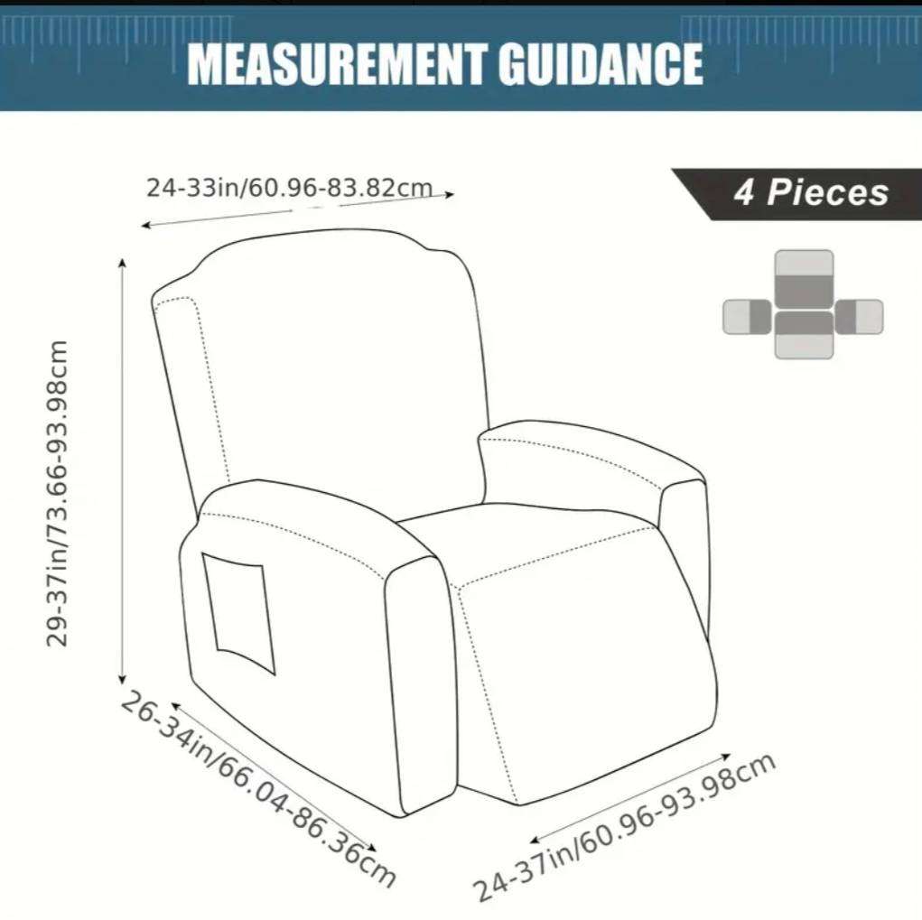 2 x Single Seat Living Room Recliner Sofa Cover, Non-Slip Recliner Protectors - Black