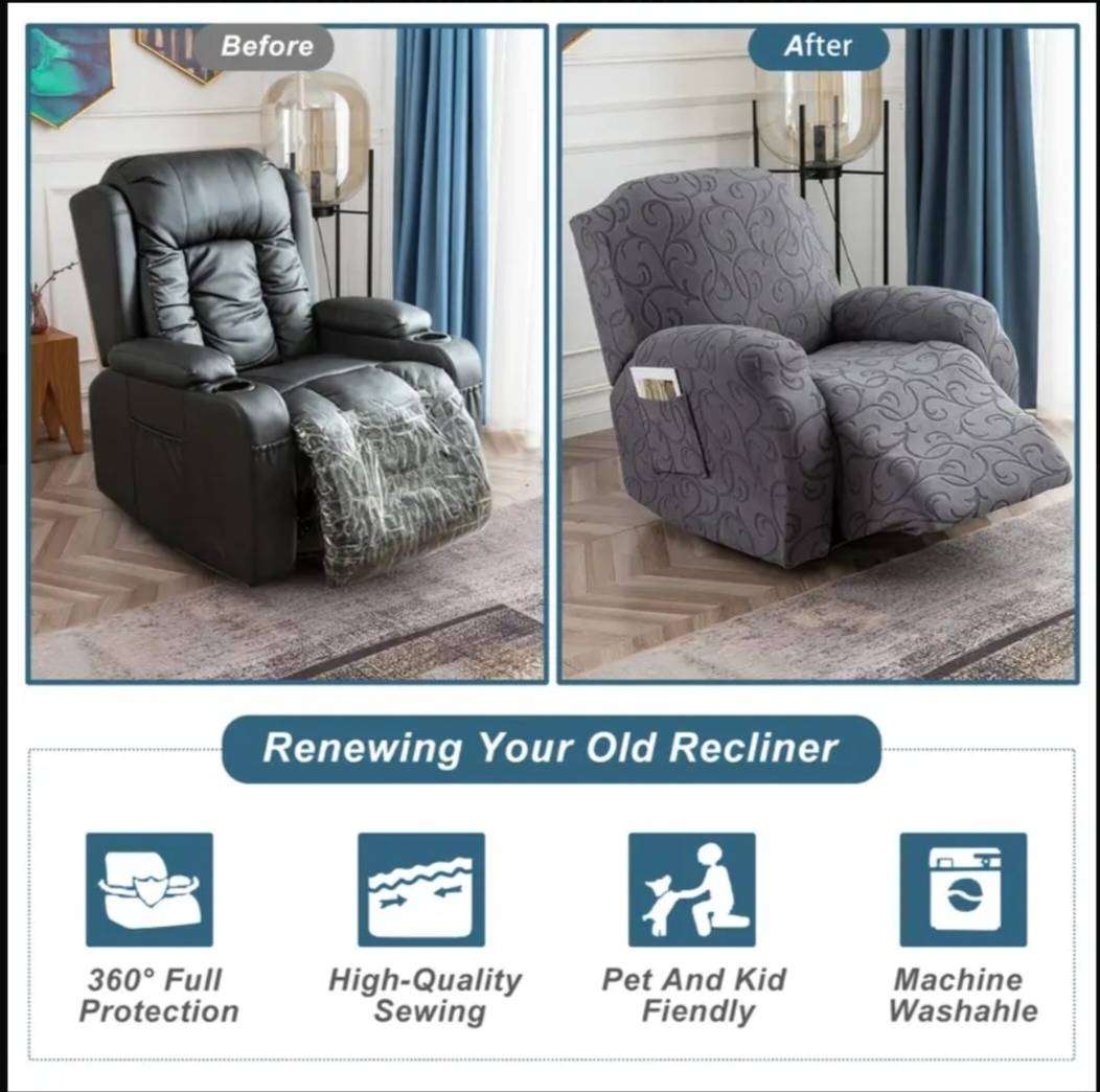 2 x Single Seat Living Room Recliner Sofa Cover, Non-Slip Recliner Protectors - Black