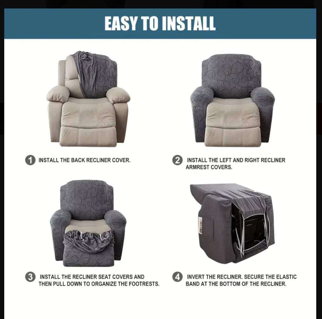 2 x Single Seat Living Room Recliner Sofa Cover, Non-Slip Recliner Protectors - Black