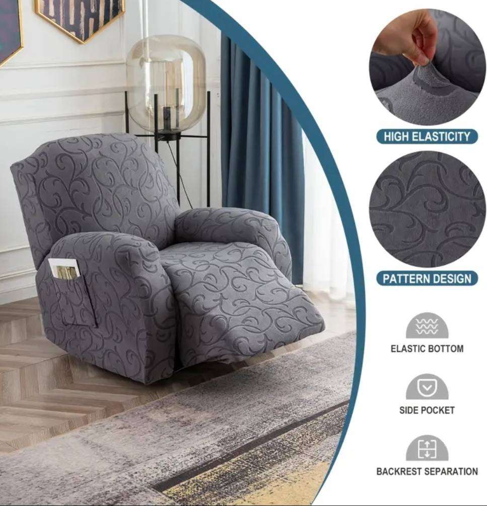 2 x Single Seat Living Room Recliner Sofa Cover, Non-Slip Recliner Protectors - Black