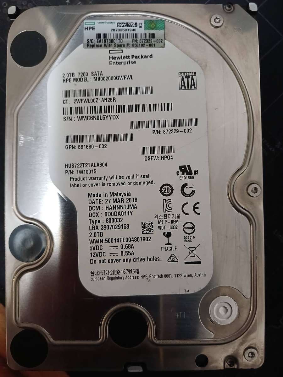 2TB 7200RPM 3.5" Hewlett Packard Hard Drive