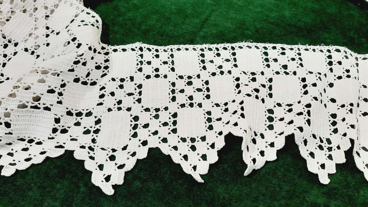 Salvaged crochet edging  80 cm long, 15 cm wide - white