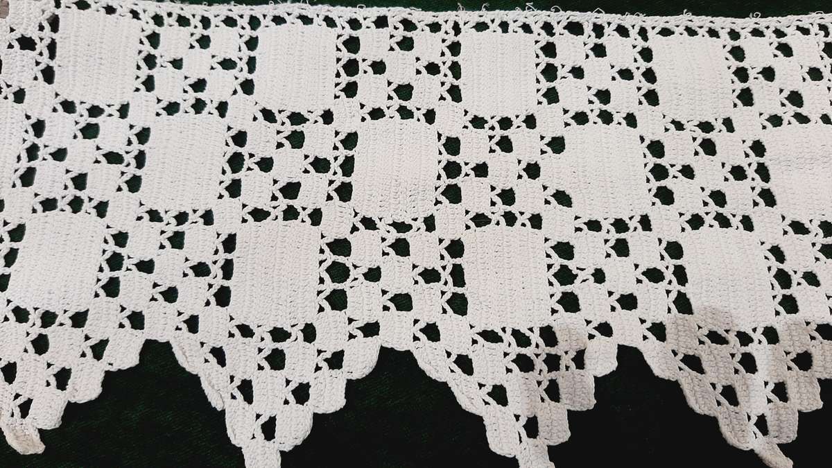 Salvaged crochet edging  80 cm long, 15 cm wide - white