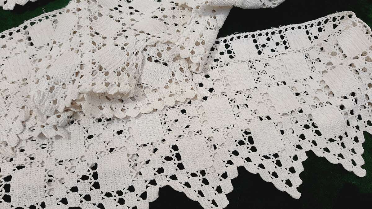 Salvaged crochet edging  80 cm long, 15 cm wide - white