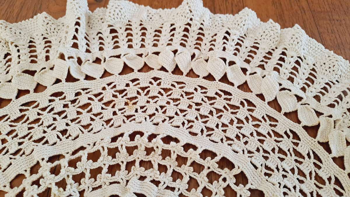 Large frilly crochet doily/ doilie - beige colour - 62 cm