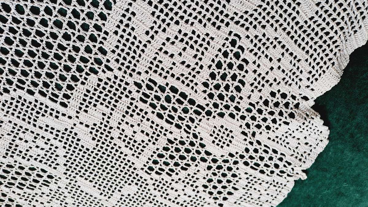 Large ecru filet crochet doilie- 60 cm