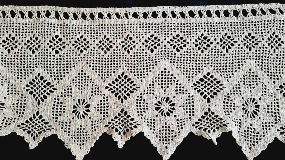 Wide crochet edging  -beige colour - 130 cm long x 22 wide