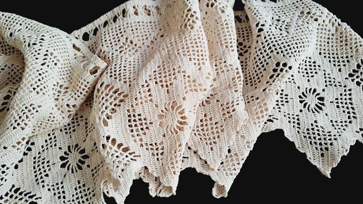Wide crochet edging  -beige colour - 130 cm long x 22 wide