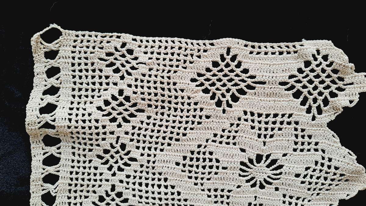 Wide crochet edging  -beige colour - 130 cm long x 22 wide