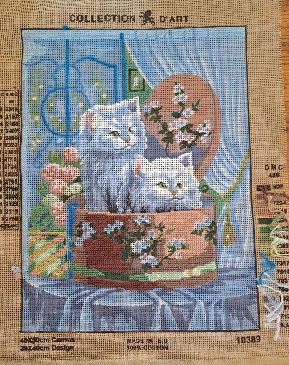 Tapestry canvas and a few yarns - partially completed- 30 x 40cm