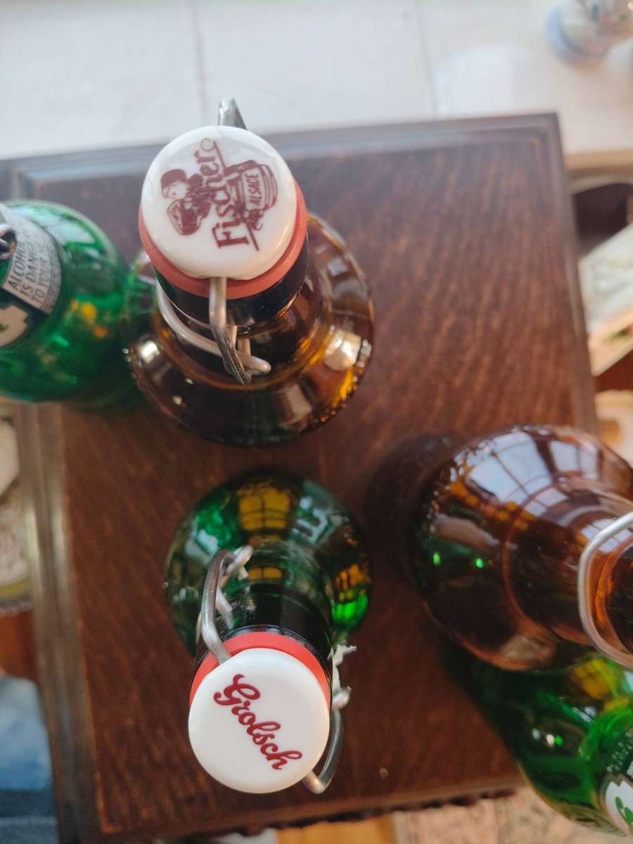 Vintage European Swing-Top Beer Bottles  Fischer & Grolsch (Set of 4)