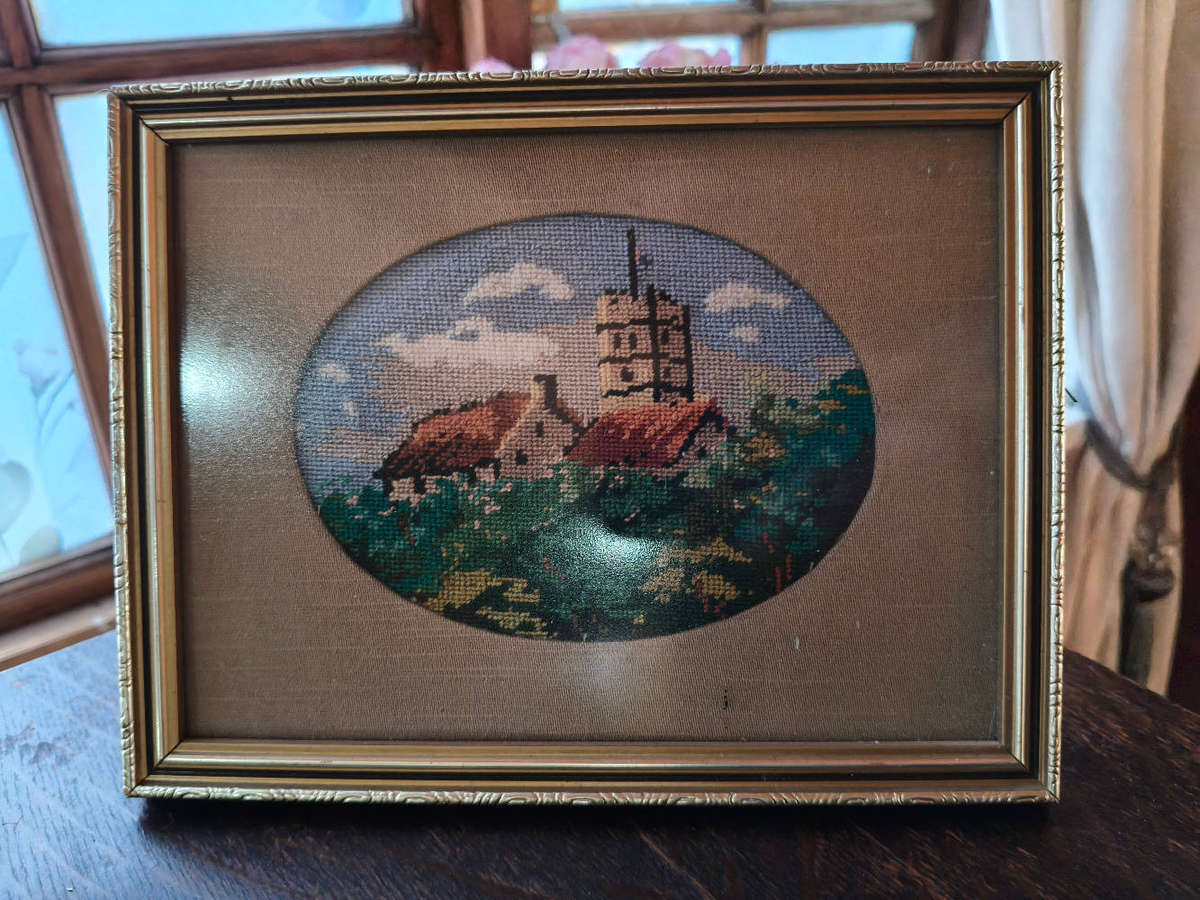 Pair of Vintage Hand-Stitched Needlepoint Pictures  Framed