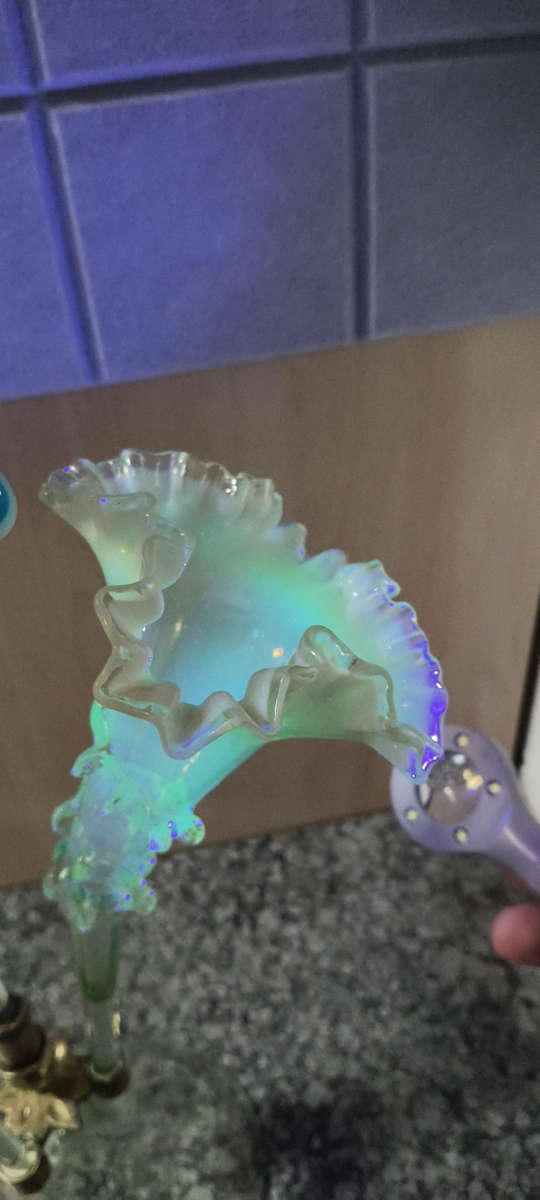 Victorian Epergne uranium and Blue glass Vase/ French Serving dish