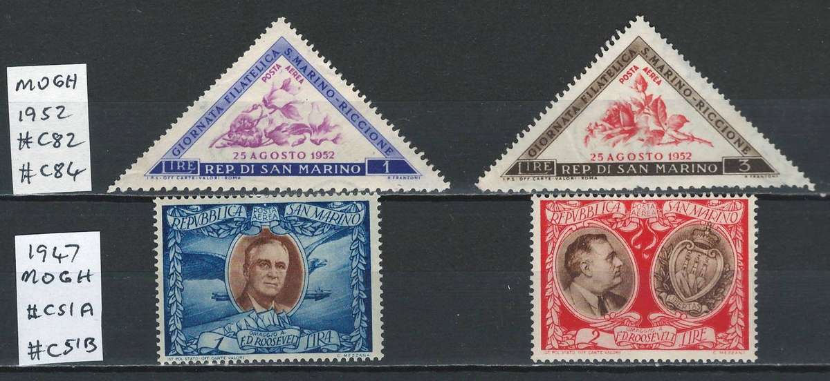 San Marino Air Post 1947-52 Scott #C51A, C51B, C82, C84 MOGH