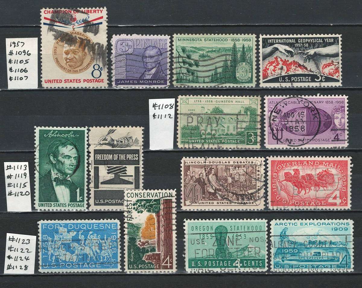 USA 1957-59 Scott #1096 to #1128 range (see scan for Scott #) (14 stamps)