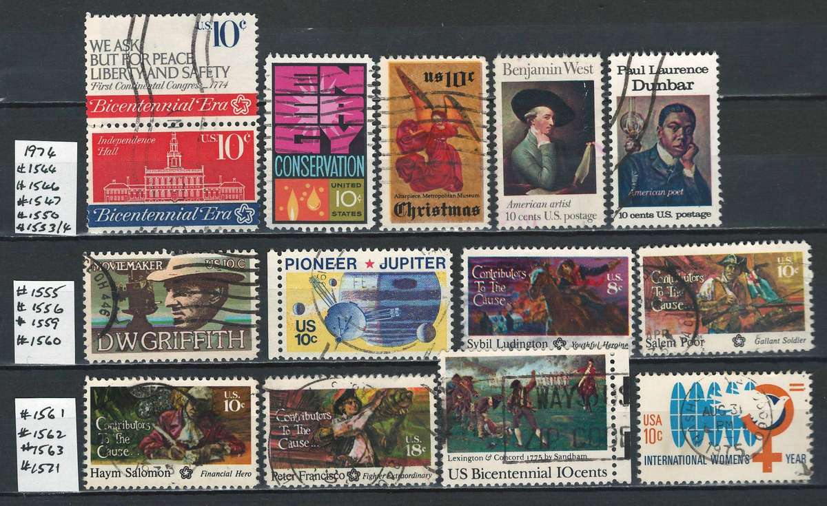 USA 1974-75 #1544 to #1571 range (see scan for Scott #) (14 stamps)
