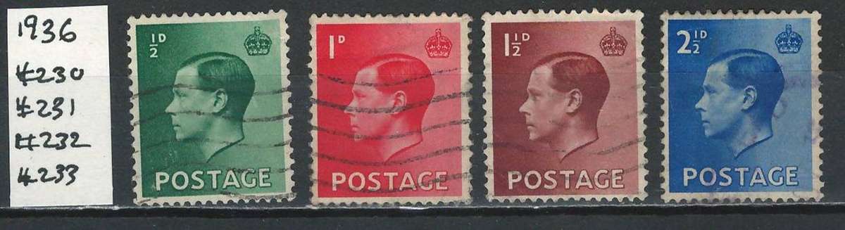 Great Britain England 1936 Scott #230 to 233