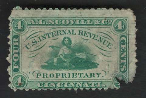 USA Scott 1864 Private Die: Medicine (#RS221) 4c Green. Price R9 (cv R95)