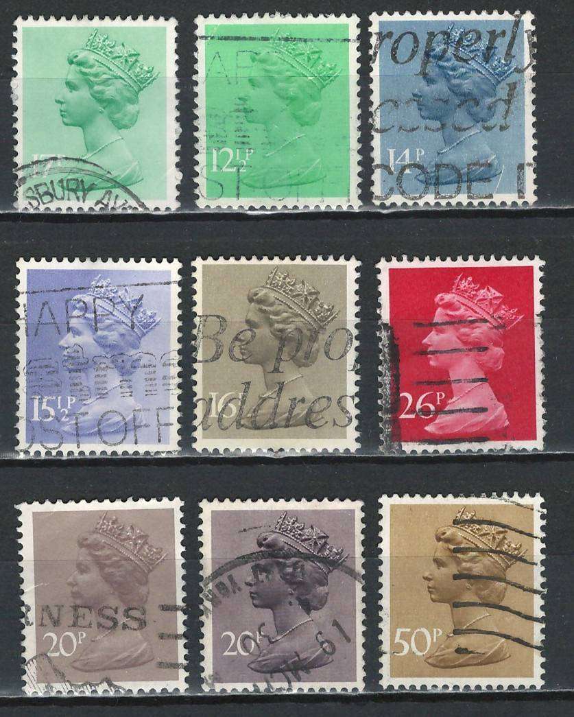 England Machins 1970 Scott #MH80 to MH159 range (9 stamps)