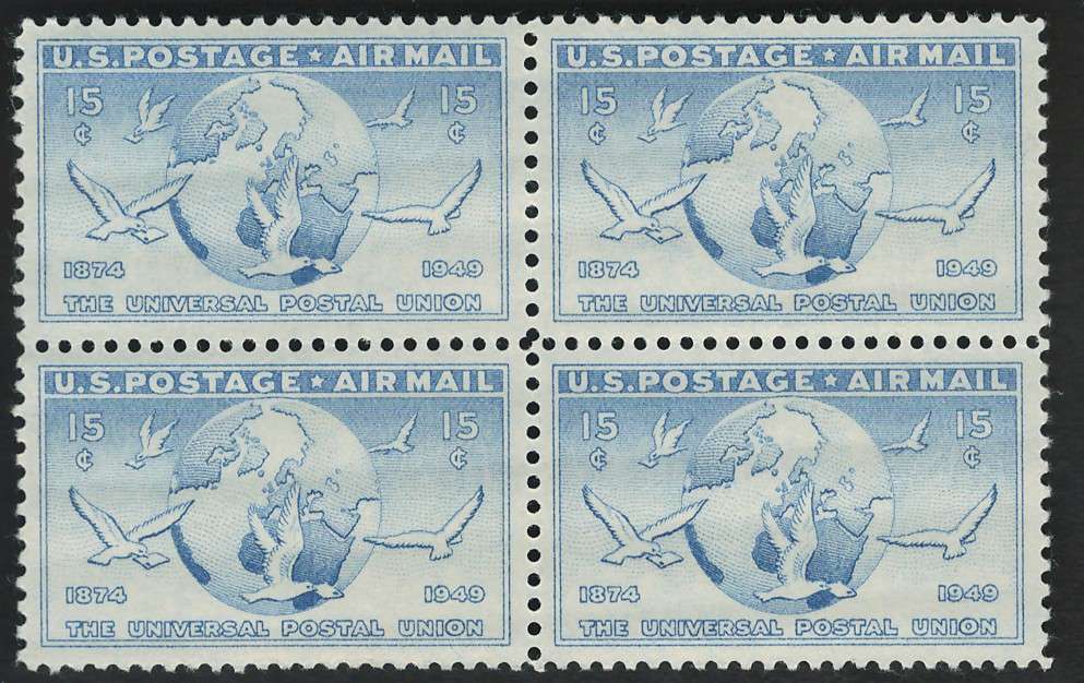 USA Scott Air Post 1949 Doves Carrying Messages. #C43 15c Ultra. (MNH Block). Price R6
