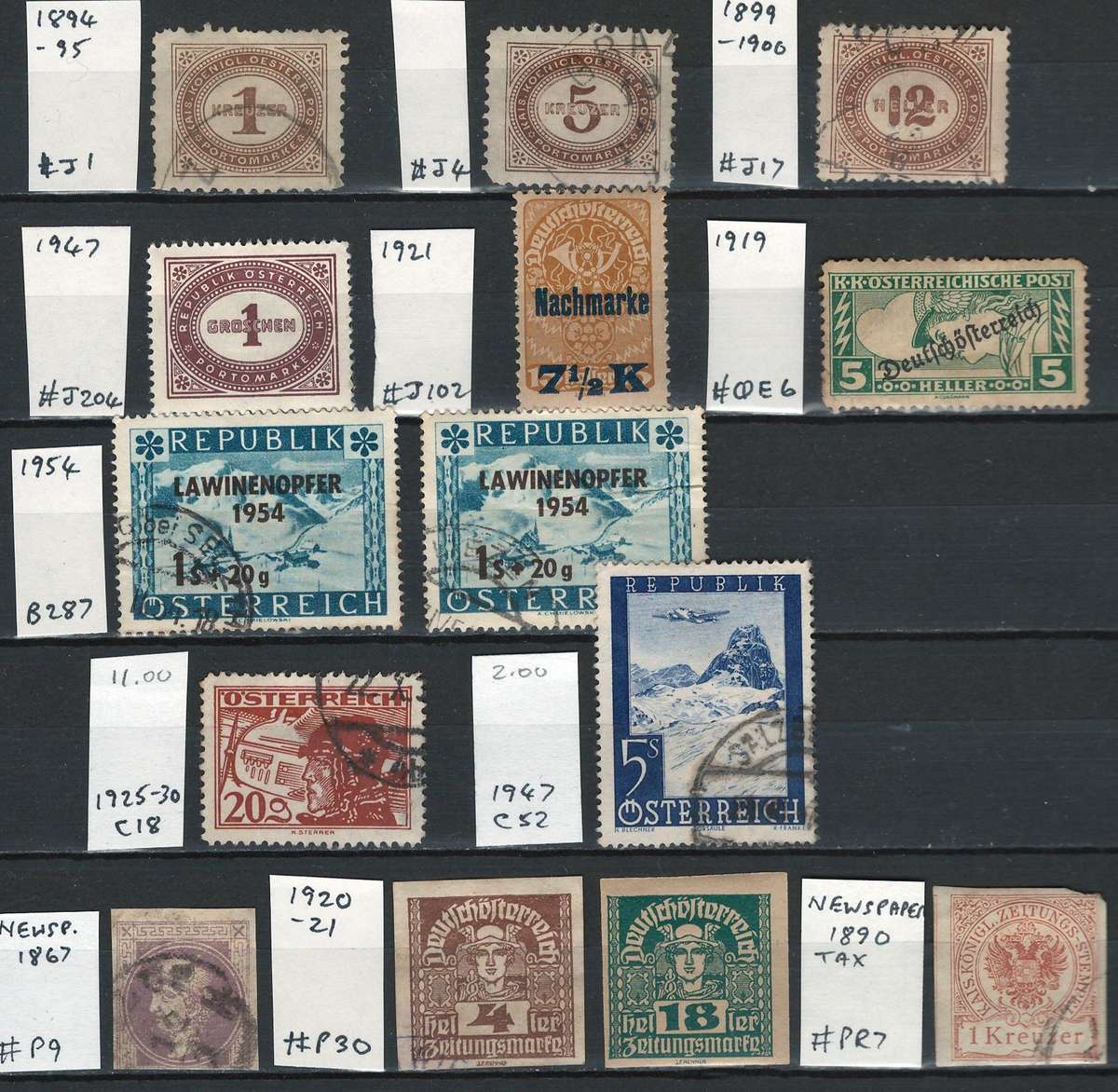 Austria Air Post, Semi-postal, Special Delivery, Postage Due, Newspaper, Tax (see scans for Scott #)