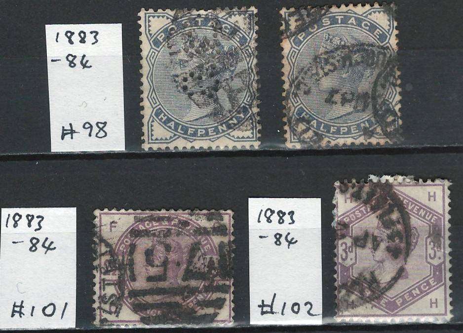 England 1883-84 Scott #98 (2x), #101, #102