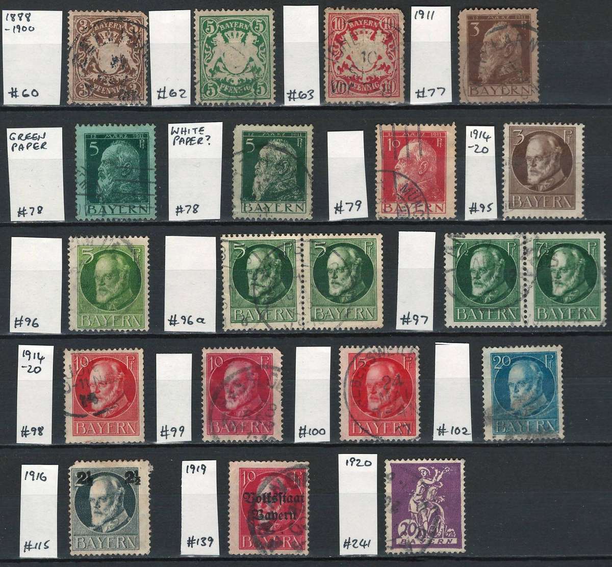Bavaria 1888-1920 Scott #60 to #241 (see scans for Scott #) (20 stamps)