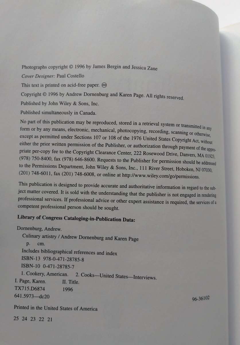 Culinary Artistry by Andrew Dornenburg and Karen Page