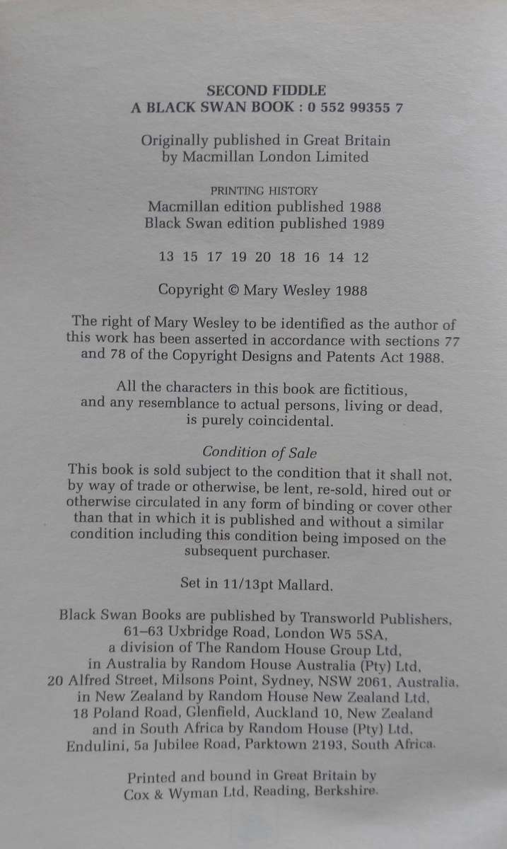 Second Fiddle by Mary Wesley