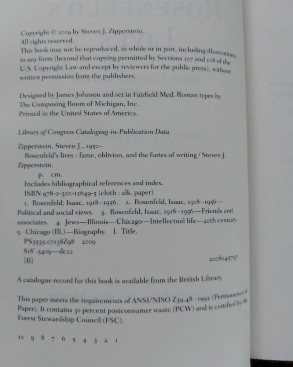 Rosenfeld's Lives - Fame, Oblivion, and the Furies of Writing by Steven J. Zipperstein