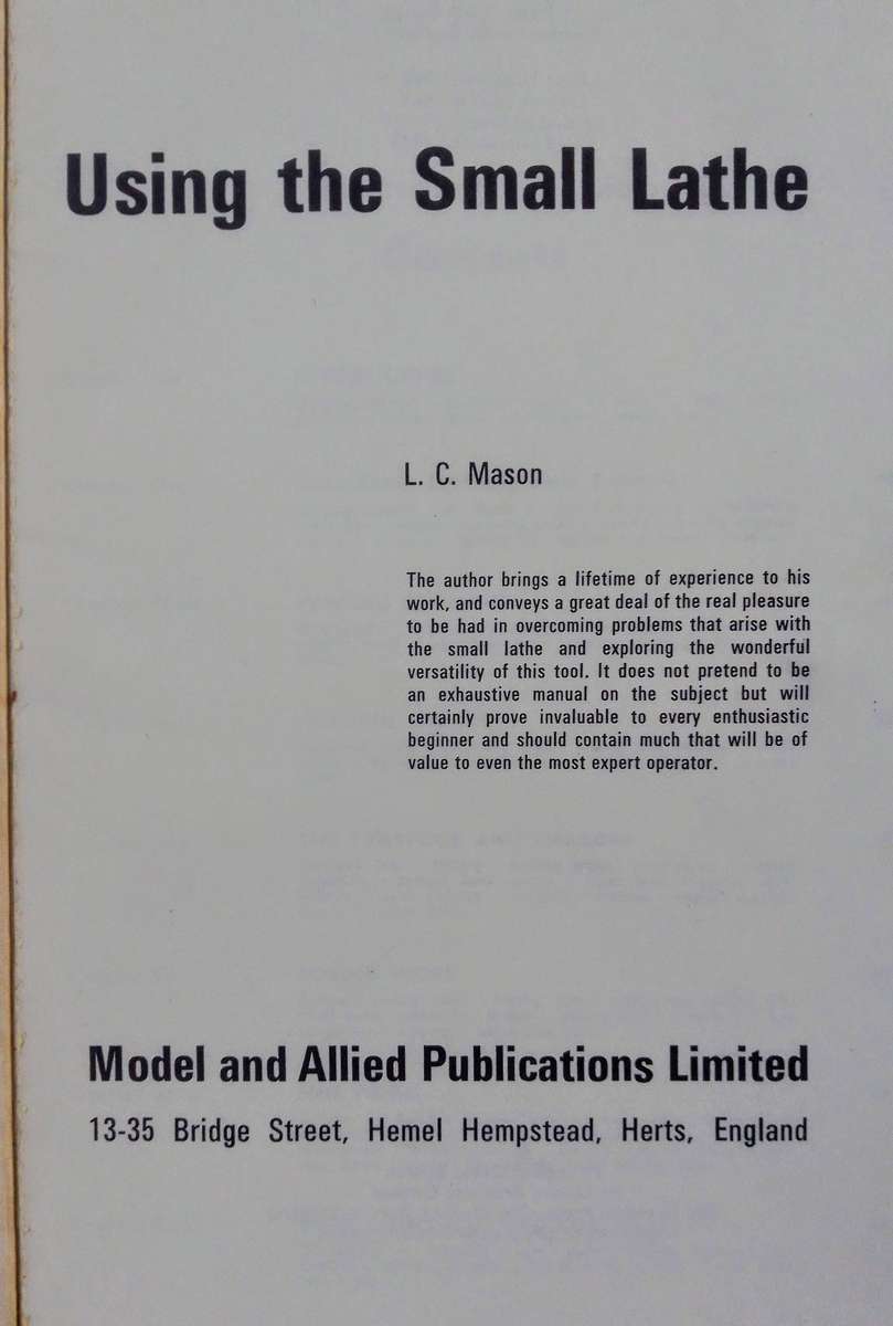 Using the Small Lathe by L.C. Mason