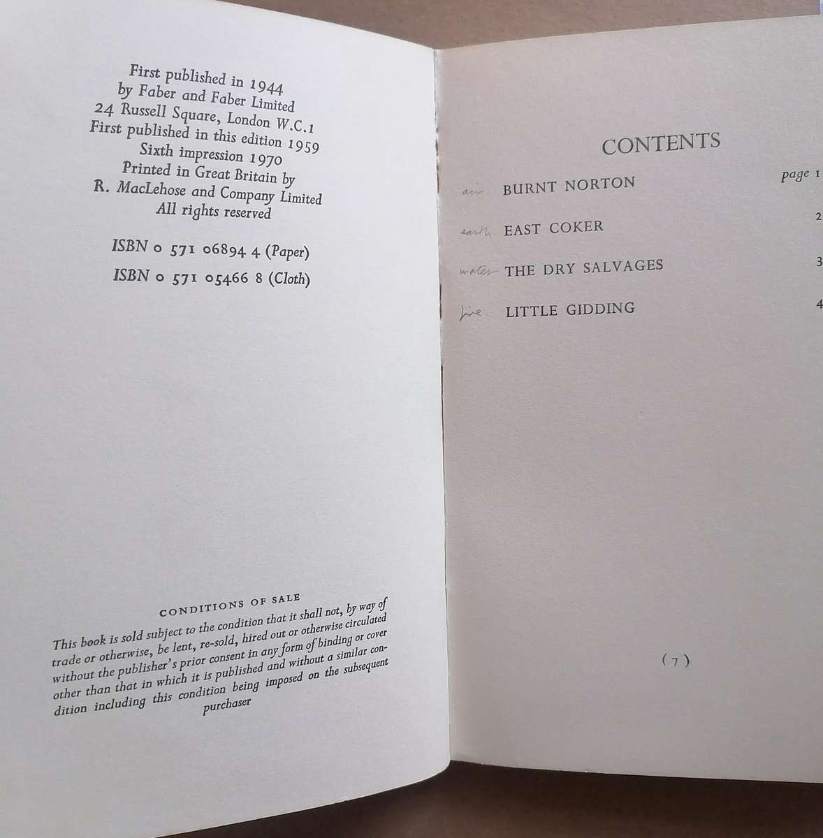 Four Quartets by T. S. Eliot (Faber)