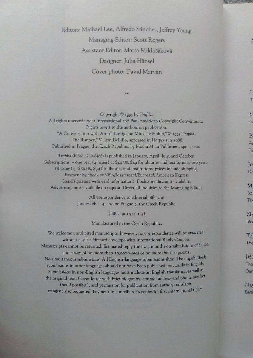 Trafika - An International Literary Review #1 Autumn 1993