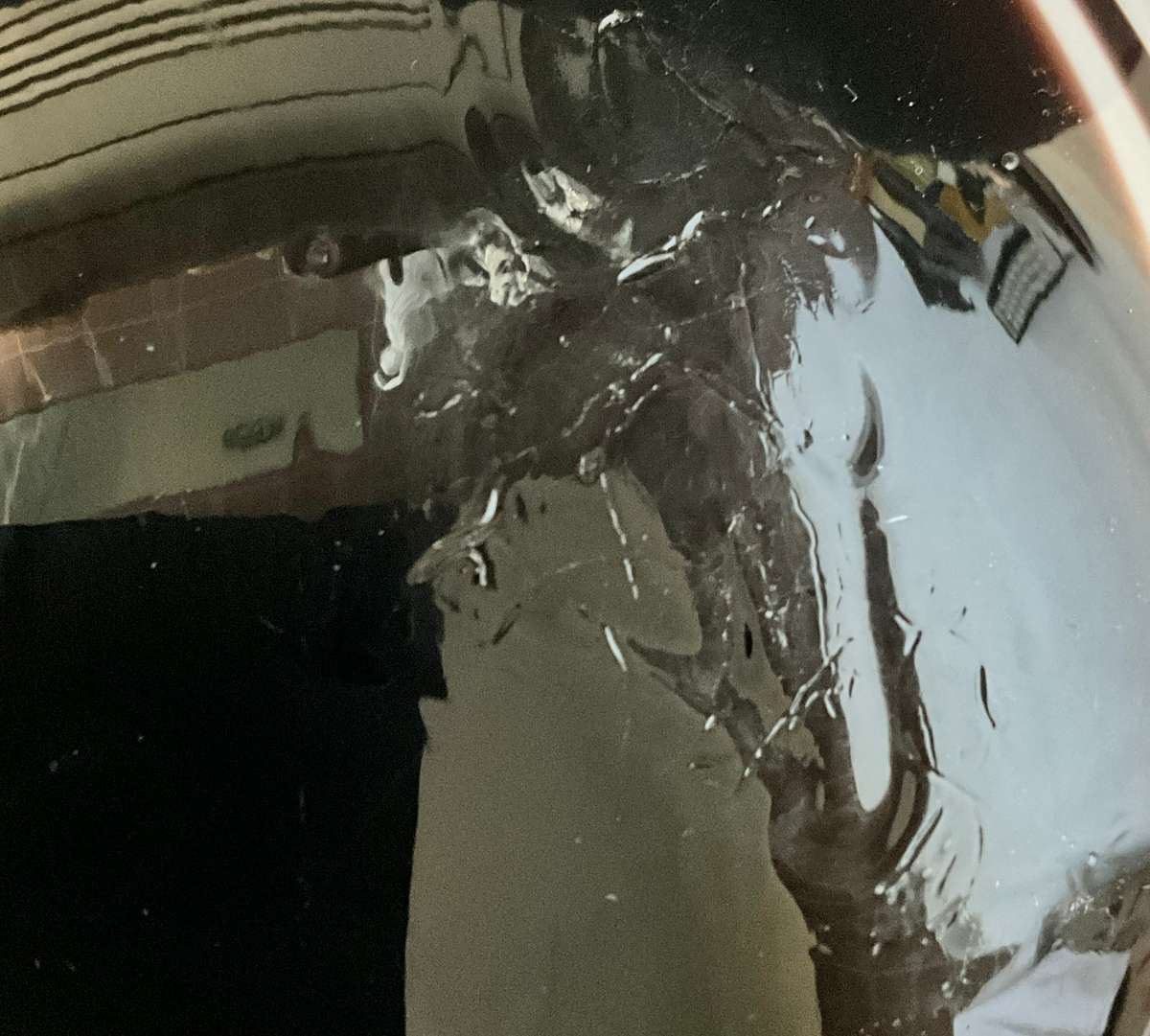 Monochrome swirly striped round glass vase, approx. 16cms tall (please read)