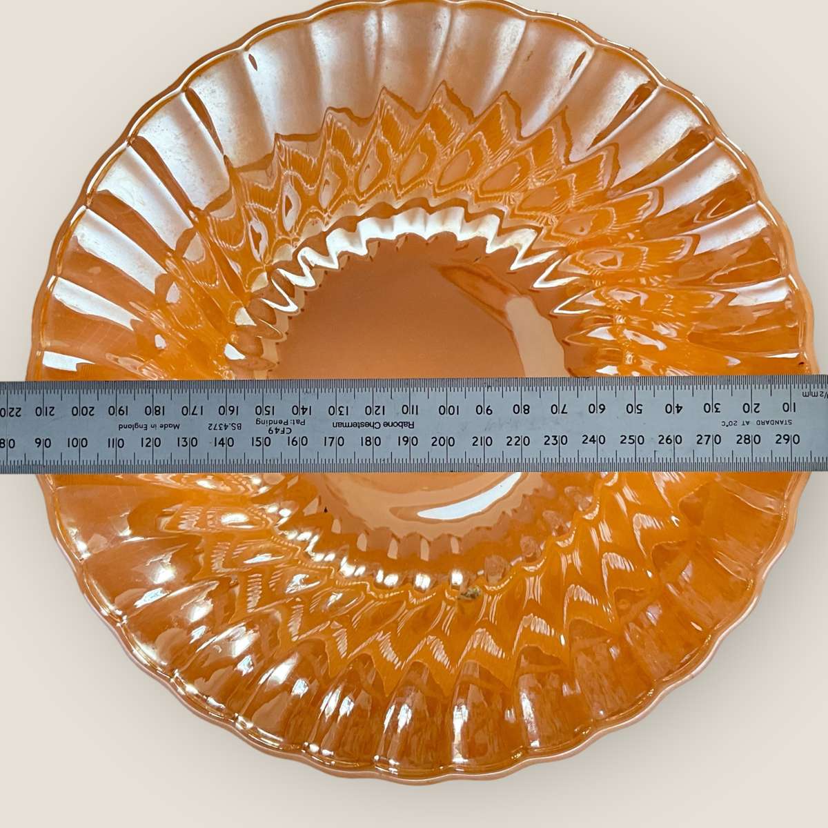 Vintage large peach lustre bowl by Anchor Hocking (the maker of Fire King)